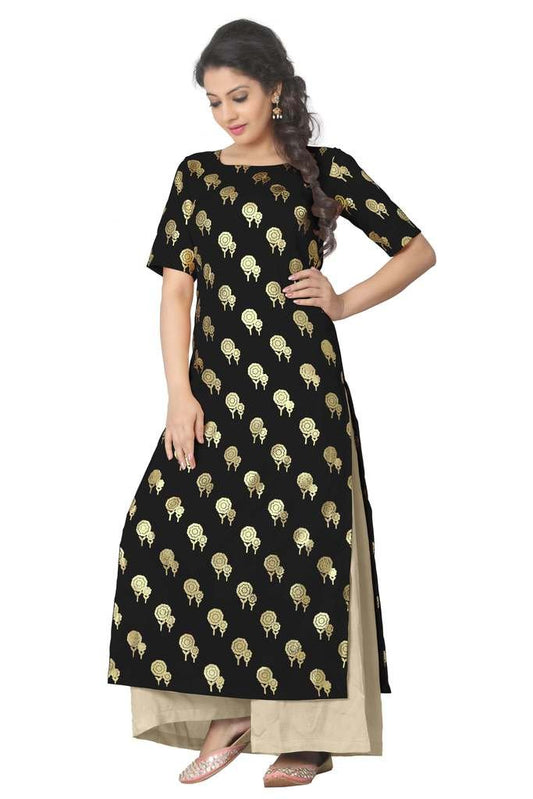ZIYAA Women's Straight Faux Crepe Kurta (No Palazzo included)