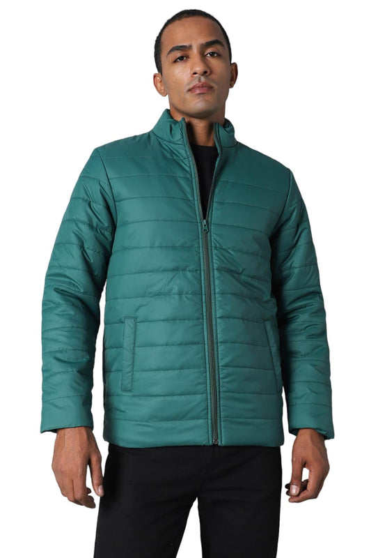 High Star Men Teal Polyester Mandarin Collar Long Sleeves Puffer Jacket