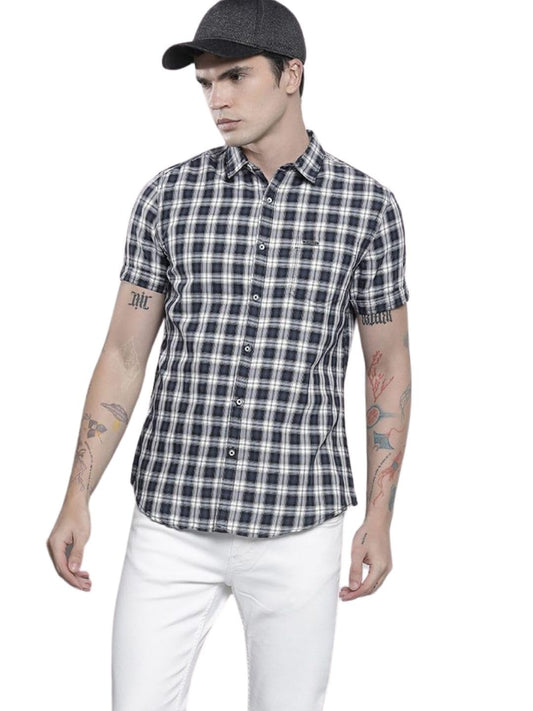 The Indian Garage Co Men Black Checkered Slim Fit Casual Shirt