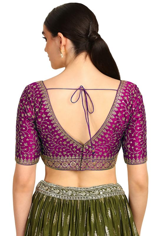 Soch Womens Wine Zari Embroidery Padded Silk Blend Blouse With Sequins