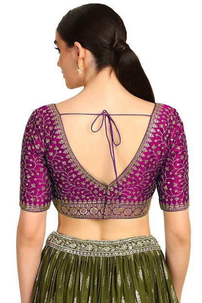 Soch Womens Wine Zari Embroidery Padded Silk Blend Blouse With Sequins
