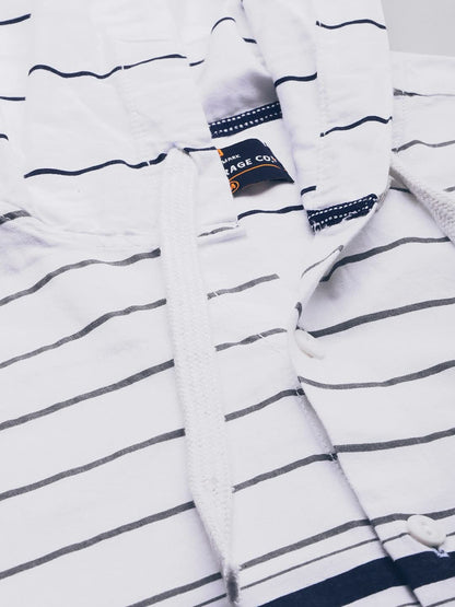 The Indian Garage Co White Regular Fit Spread Collar Striped Short Sleeves Shirt