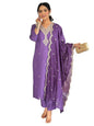 Naixa WomenS Levender Chanderi Embroidered Straight Kurta With Chanderi Pant And Organza Embroidered Dupatta Sets (Nx2-Jk-106-L