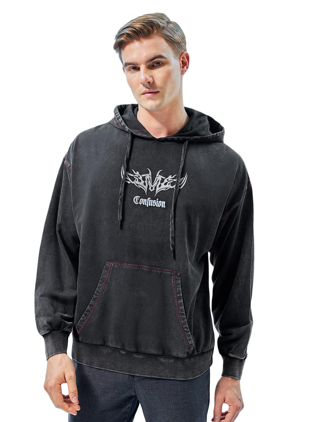 Bewakoof Mens Graphic Printed Oversized Hoodie_597136_Black_XL