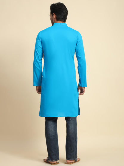 Skavij MenS Cotton Kurta Summer Casual Long Shirt Regular Fit Turquoise_Medium