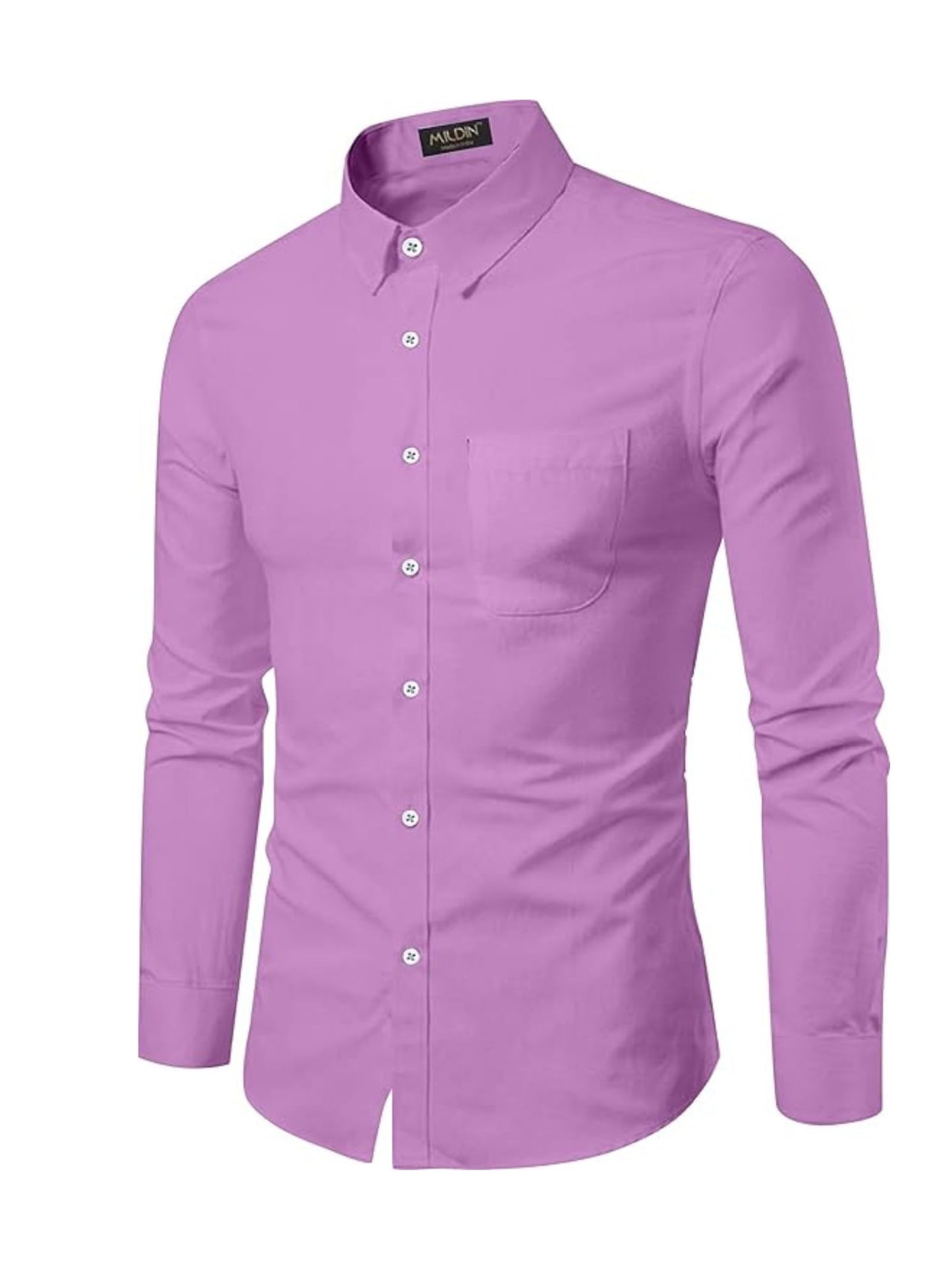 Mildin MenS Cotton Blend Solid Shirt With Spread Collared Full Sleeve Curved Hemline Button Closure Slim Fit And One Pocket | S