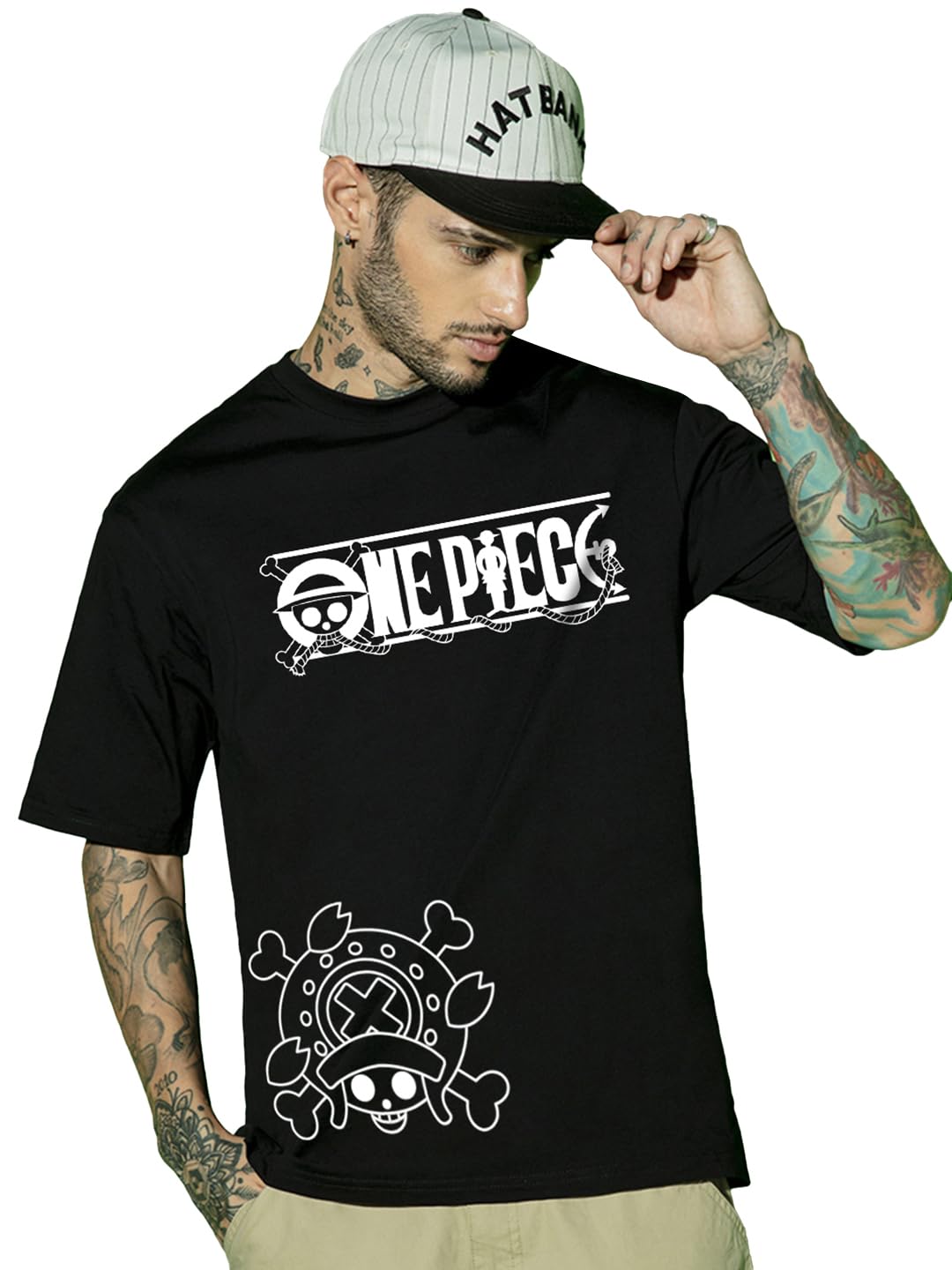 Bewakoof Official One Piece Merchandise MenS Graphic Printed Oversized Fit Half Sleeve Round Neck Cotton Jersey T-Shirt_662035_B