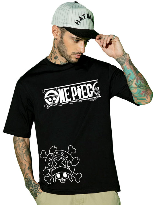 Bewakoof Official One Piece Merchandise MenS Graphic Printed Oversized Fit Half Sleeve Round Neck Cotton Jersey T-Shirt_662035_B