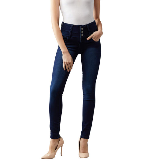 Dolce Crudo Womens Navy Blue Skinny Fit High Rise Clean Look Regular Length Stretchable High Waist Denim Jeans(DOAW18DEN02-87-7