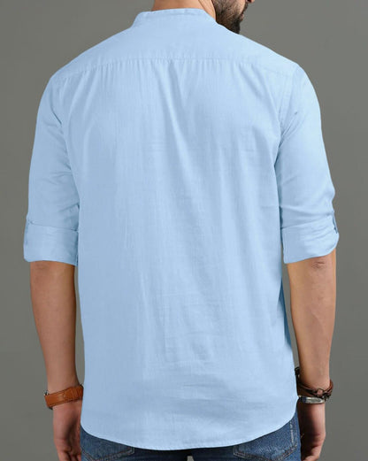Finivo Fashion MenS Regular Fit Cotton Blend Kurta Shirt | Full Sleeve Ethnic Shirt With Mandarin Collar And Button Placket | C