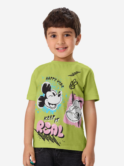 The Souled Store Official Disney: Mickey and Donald Kids and Boys Graphic Printed Regular fit Half Sleeve Cotton Green Color Boy