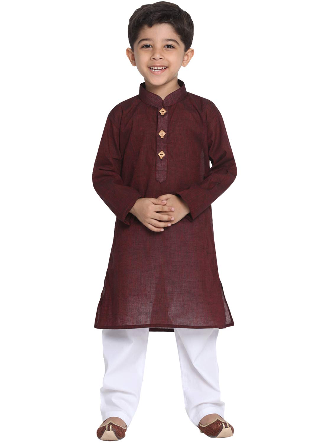 Jbn Creation Boys Pure Cotton Garnet Maroon And White Kurta Pyjama Set - Ethnic Elegance For Festivals | Comfortable Traditional
