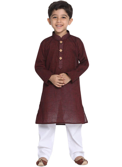Jbn Creation Boys Pure Cotton Garnet Maroon And White Kurta Pyjama Set - Ethnic Elegance For Festivals | Comfortable Traditional