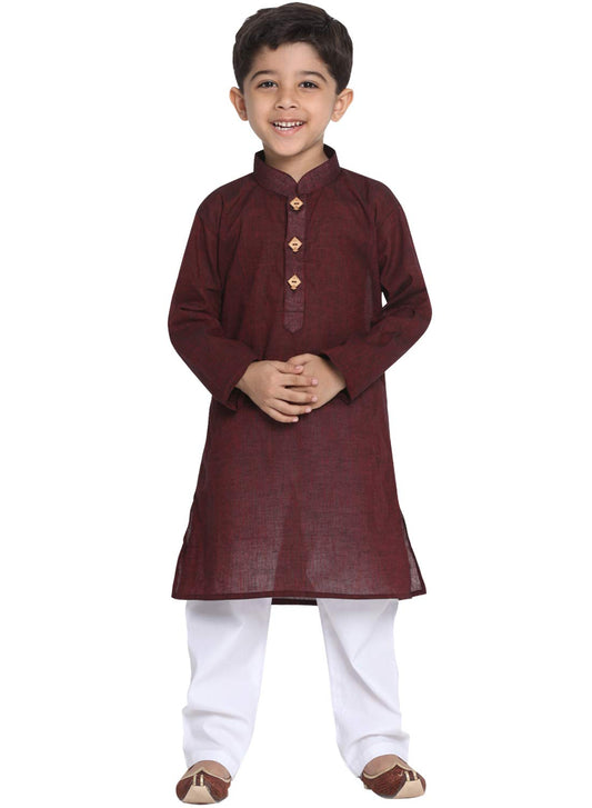 Jbn Creation Boys Pure Cotton Garnet Maroon And White Kurta Pyjama Set - Ethnic Elegance For Festivals | Comfortable Traditional