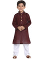 Jbn Creation Boys Pure Cotton Garnet Maroon And White Kurta Pyjama Set - Ethnic Elegance For Festivals | Comfortable Traditional