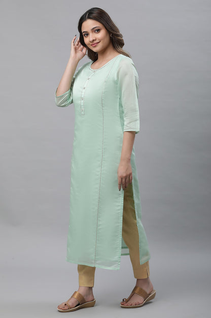 Aurelia Green Solid Blend Straight Long Kurta