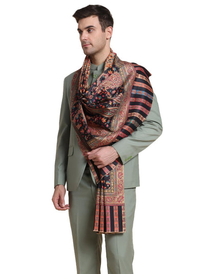 Weavers Villa Mens Acro Wool Blend Printed Shawl - Handloom Paisley Design - Stoles for Men - Gents Shawls - Soft & Warm Wrap -