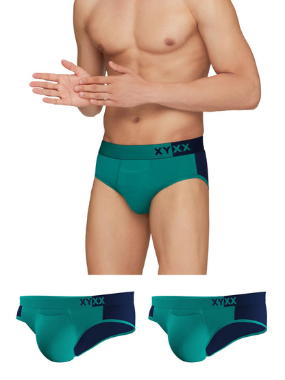 XYXX Mens Underwear Dualist IntelliSoft Antimicrobial Micro Modal Brief Pack of 3 (Navigate & Black Iris;Navigate & Black Iris;