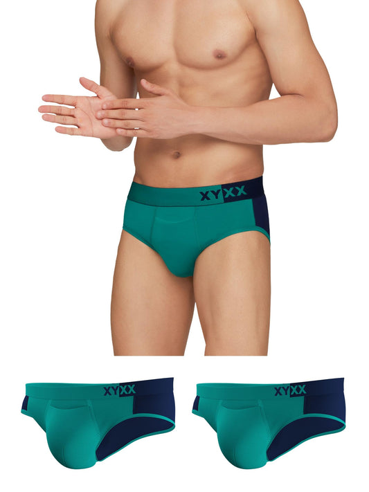 XYXX Mens Underwear Dualist IntelliSoft Antimicrobial Micro Modal Brief Pack of 3 (Navigate & Black Iris;Navigate & Black Iris;