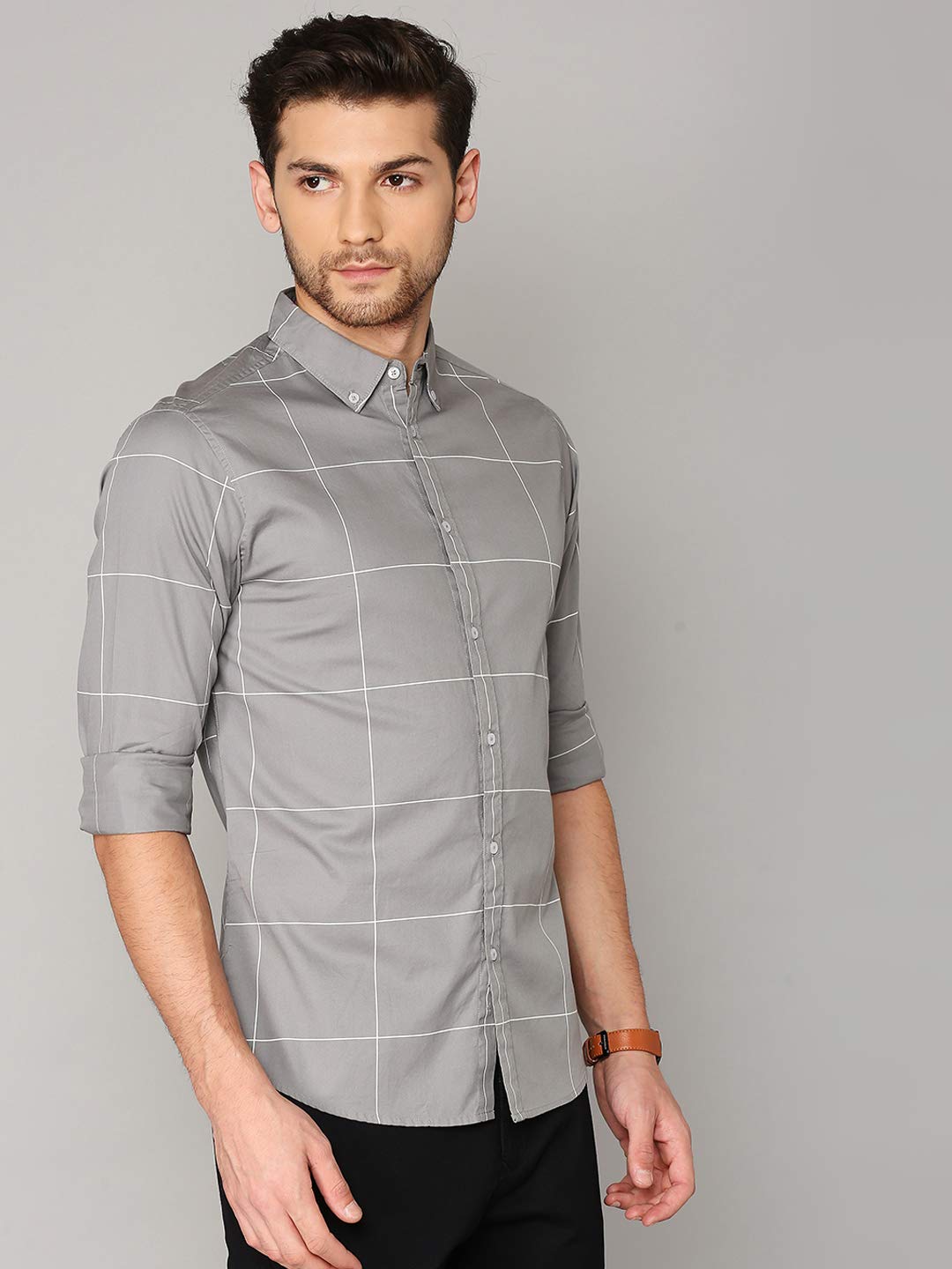 Dennis Lingo MenS Cotton Full Sleeves Checkered Button Down Slim Fit Cotton Casual Shirt