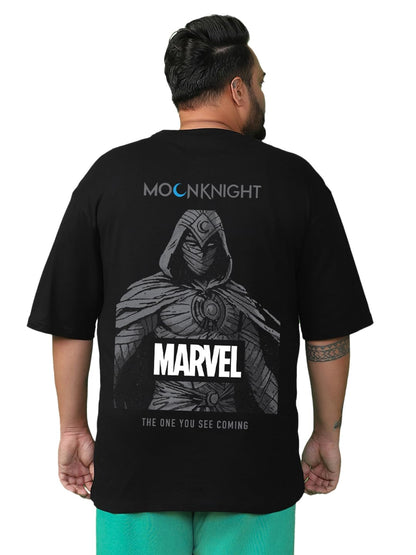 Bewakoof Official Marvel Merchandise Moon Knight Mens Graphic Printed Oversized Fit Half Sleeve Round Neck Cotton Plus Size T-S