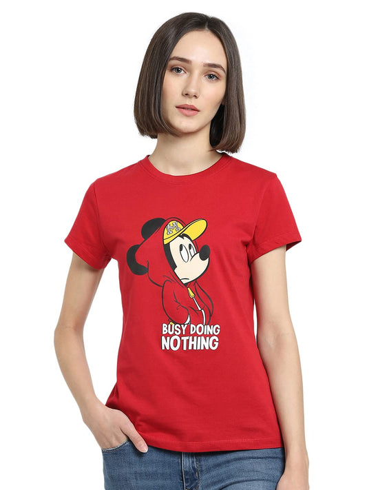 Bewakoof Womens Busy Doing Nothing Typography 100% Cotton T-Shirt - Slim Fit, Round Neck, Half Sleeves