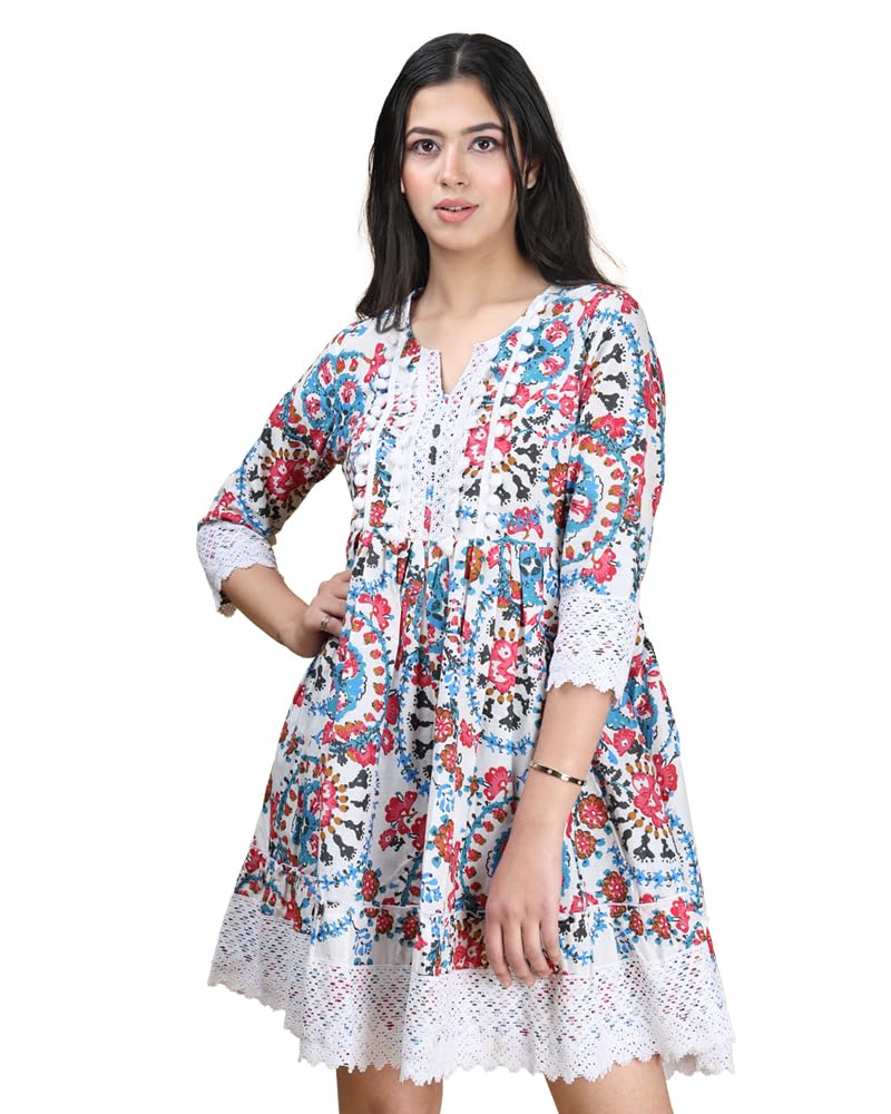 Noble Monk Women Flared Dress | 3/4 Sleeve | Crepe Fit | Midi Dress | One Piece Dress For Women