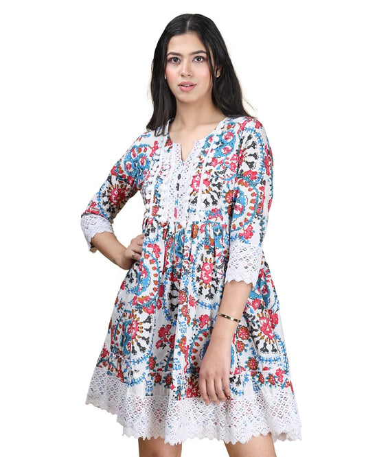 Noble Monk Women Flared Dress | 3/4 Sleeve | Crepe Fit | Midi Dress | One Piece Dress For Women