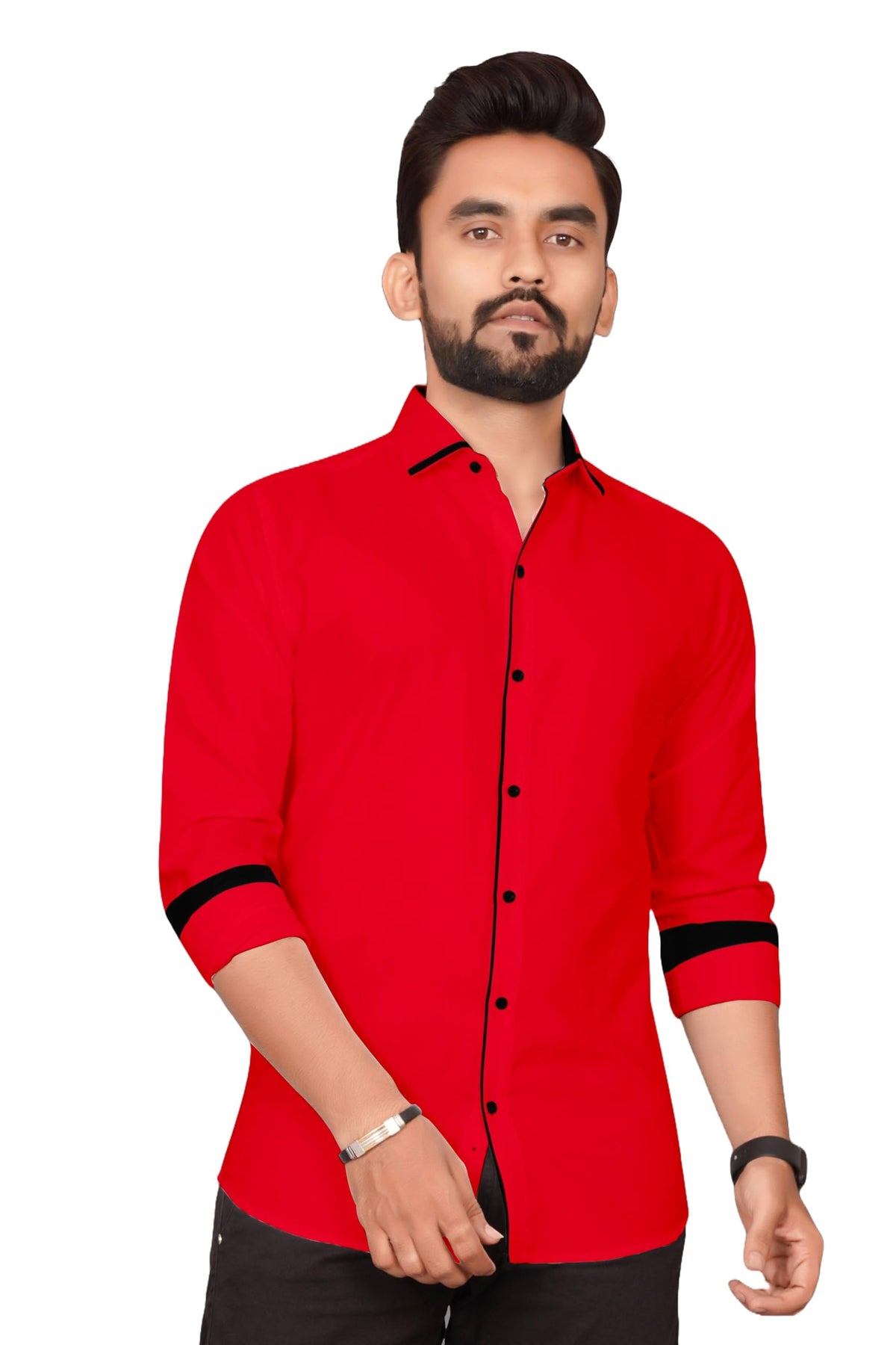 Besix MenS Red Rayon Blend Full Sleeve Shirt For Man With Tailored Fit Spread Collar And Standard Length - Formal Stylish Wear