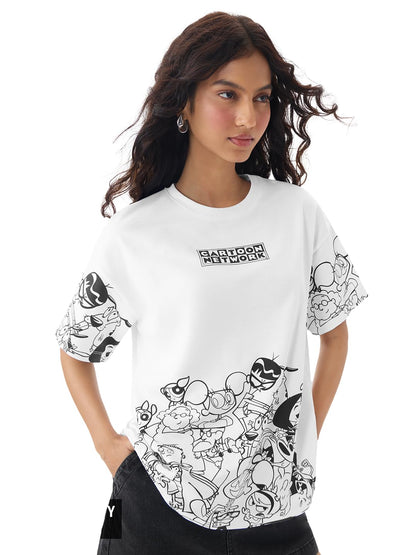 The Souled Store Cartoon Network: 90s Fave Women and Girls Short Sleeves Round Neck White Graphic Printed Cotton Lightweight Ev