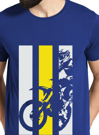 ADRO Men's Bike Rider Printed Cotton T-Shirt (RN22-2-BIK-RB_Royal Blue)