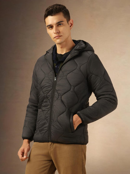 Dennis Lingo Men Regular Fit Ployseter Solid Full Sleeves Hooded Quilted Jackets