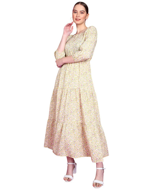 Popwings Women Casual Lemon Floral Long Maxi Dress Dress | Stylish Dress | Trendy Dress