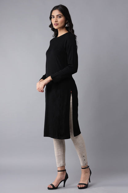 W for Woman Women's Acrylic Black Slim Fit Winter Dress Knee-Length