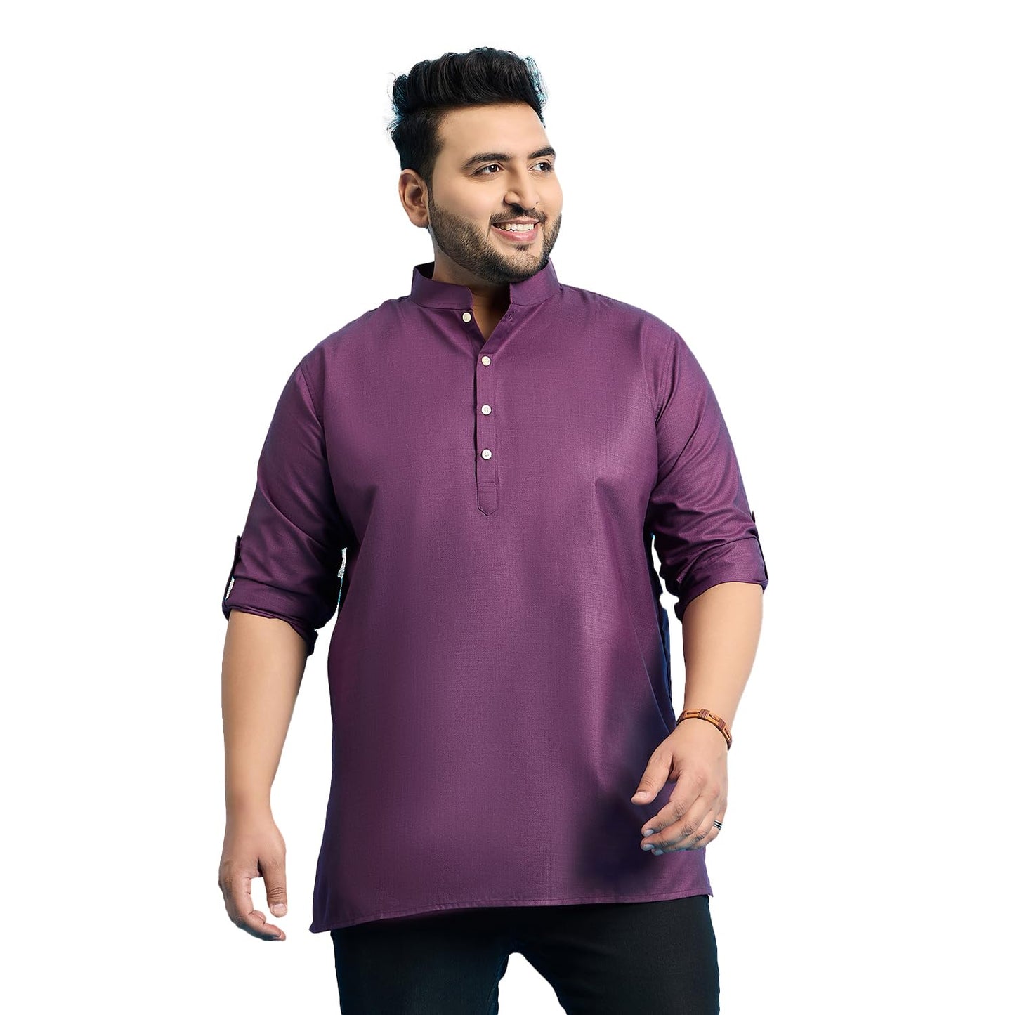 Bigbanana Plus Size Men'S Regular Fit Solid Short Kurta (Pollan-Purple,Purple,7Xl)