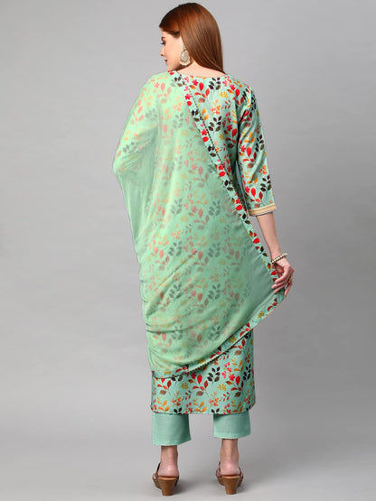 Gosriki WomenS Cotton Blend Printed Kurta And Pant With Dupatta Set (Kaleping-Pista-Nw-Gs_Xxl_Pista_Xx-Large)