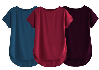 Fabricorn Combo Of Three Plain Maroon, Airforce Blue And Wine Round Neck Up And Down Cotton Tshirt For Women (Maroon, Airforce B