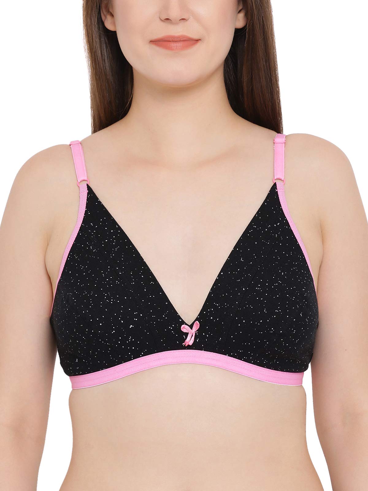 Clovia Cotton Rich Non-Padded Non-Wired Printed Bra (BR1595P13_Black_32C)