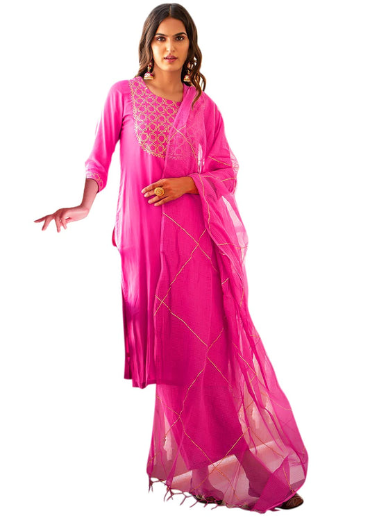 ANNI DESIGNER Women's Cotton Blend Printed Straight Kurta with Pant & Dupatta (Khunti STY)