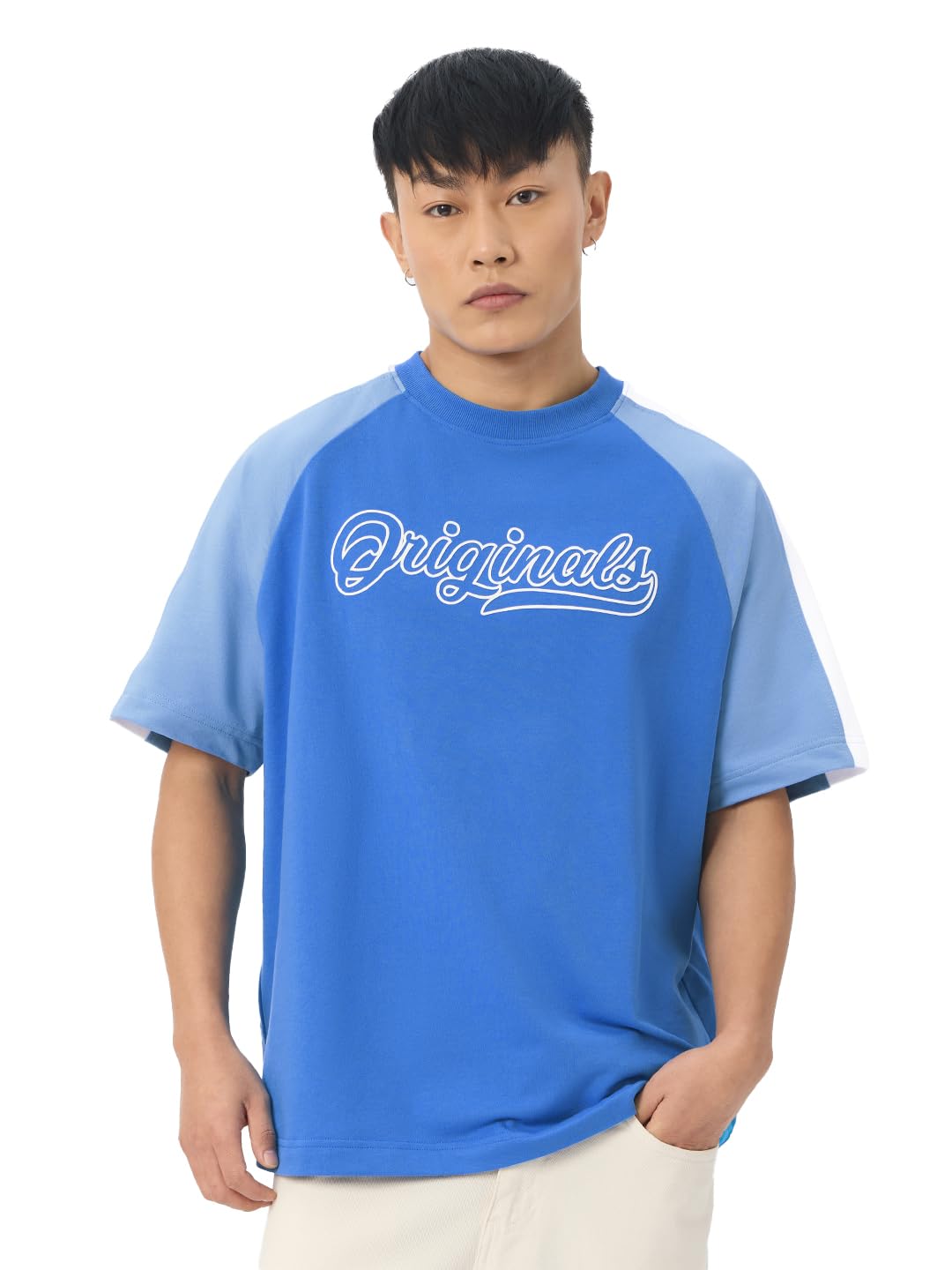 The Souled Store Originals : Racer Blue Mens and Boys Oversize Fit Half Sleeves Cotton T-Shirt
