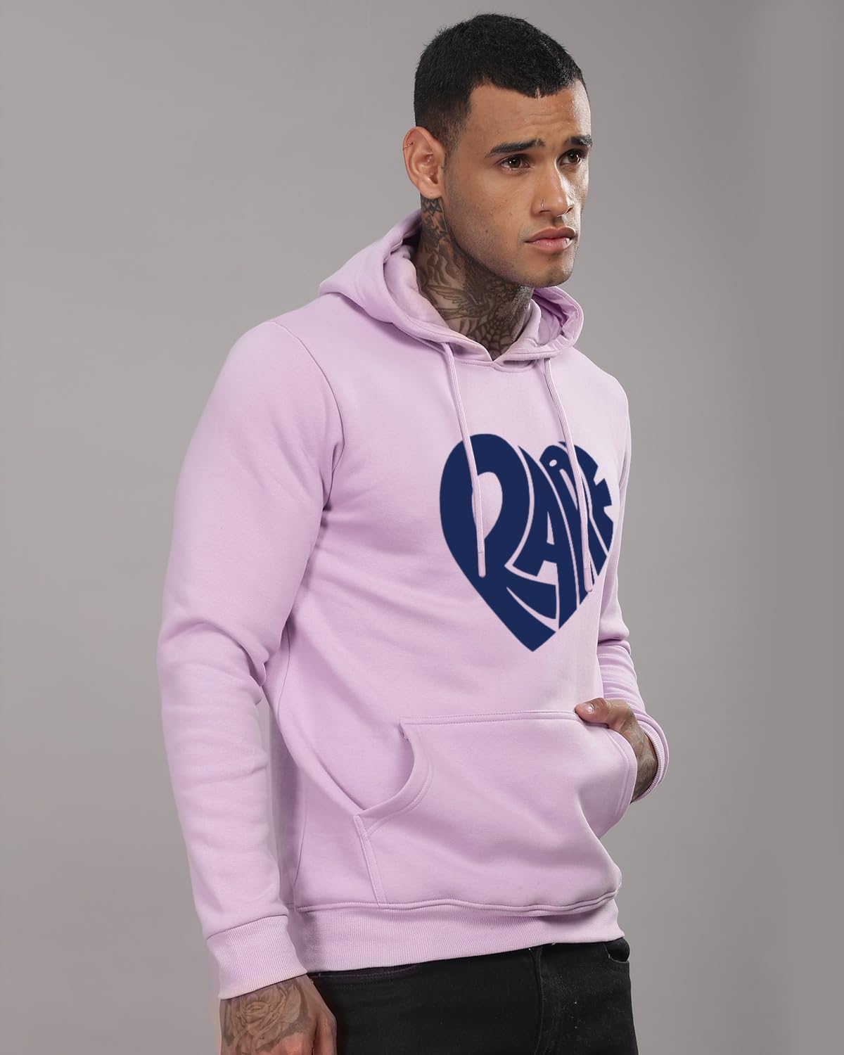 ADRO Men's Cotton Neck Hooded Sweatshirt (H24-RARE-PU_Lavender