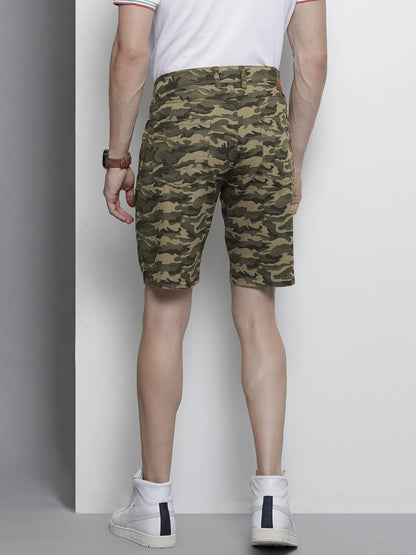 The Indian Garage Co Men Slim Fit Solid Mid-Rise Chino Shorts Olive Camo