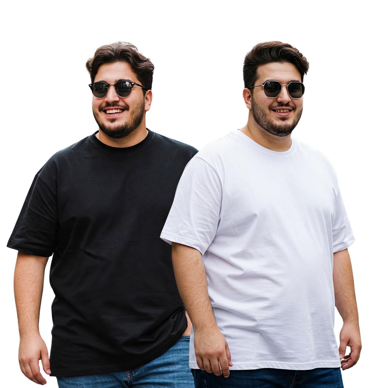 Veirdo Mens Cotton Oversized Loose Fit Drop Shoulder Solid Core Plus Size T-Shirt Combo