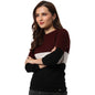 Campus Sutra Women Maroon Colour-Blocked Regular Fit Sweater for Winter Wear | Round Neck | Full Sleeve | Woolen Sweater | Casua