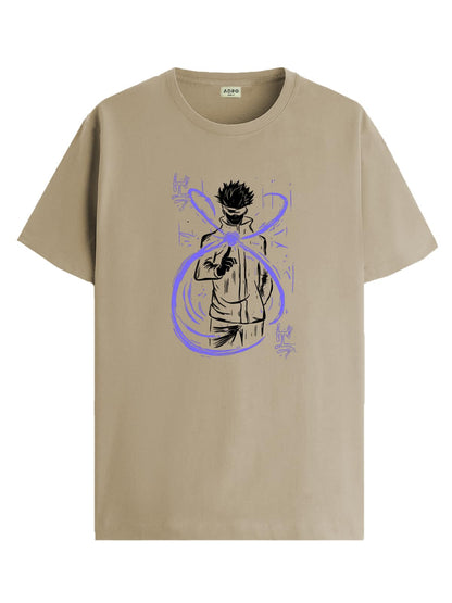ADRO Mens Anime T Shirt - Premium Cotton Anime Gojo Tshirt - Perfect for Anime Fans Print and Comfortable Fit Beige T-Shirt|RN24