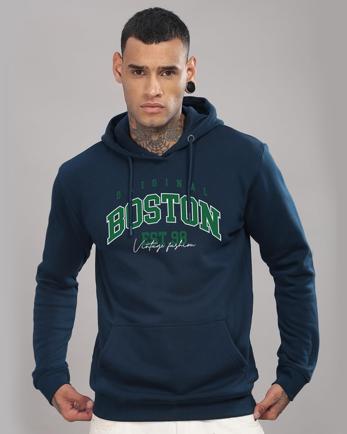 ADRO Men's Cotton Neck Hooded Sweatshirt (H24-BOST-SB_Teal