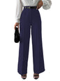 Shasmi Womens Solid Navy Blue Color High Waist, Wide Straight-Leg Loose Fit, Front Button Closure, Simple Daily Casual Long Pan