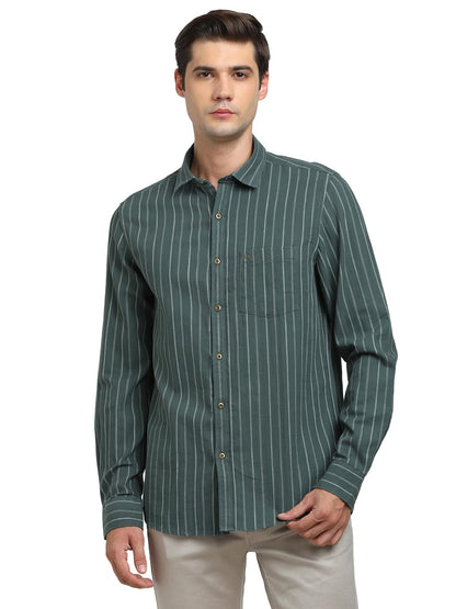 Turtle Men 100% Cotton Slim Fit Dark Green Casual Shirt