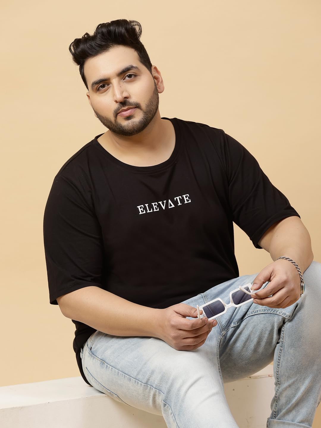 Rigo Printed Oversized T-Shirts for Men | Plus Size Oversized Tees for Men | Drop Shoulder T-Shirt for Men Black