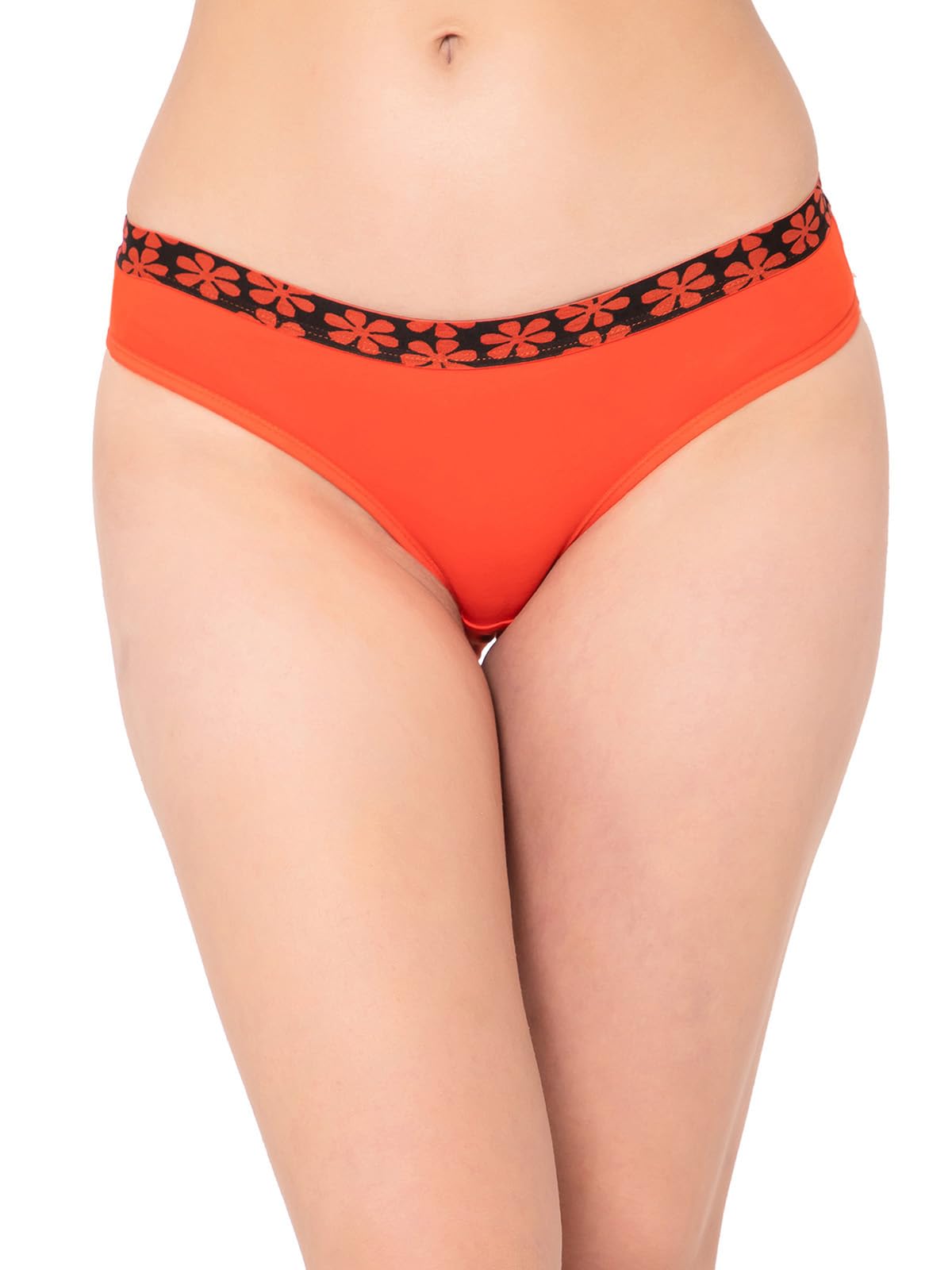 Clovia WomenS Cotton Low Waist Bikini Panty With Floral Print Waistband (Pn2027P16_Orange_Xxl)